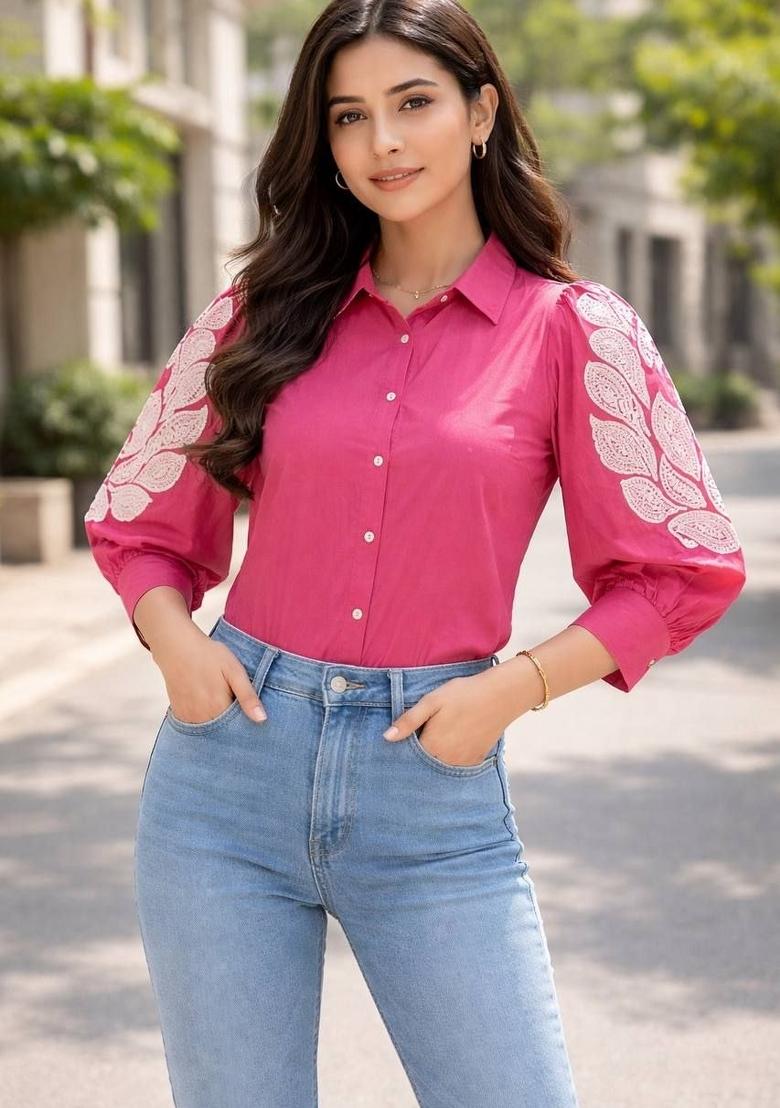 Pink Embroidered Cotton Kurta Set - Indya