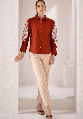 Orange Embroidered Cotton Kurta Set