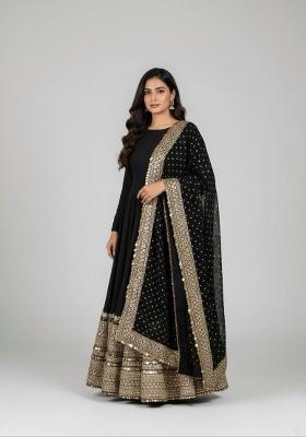 Black Embroidered Cotton Kurta Set