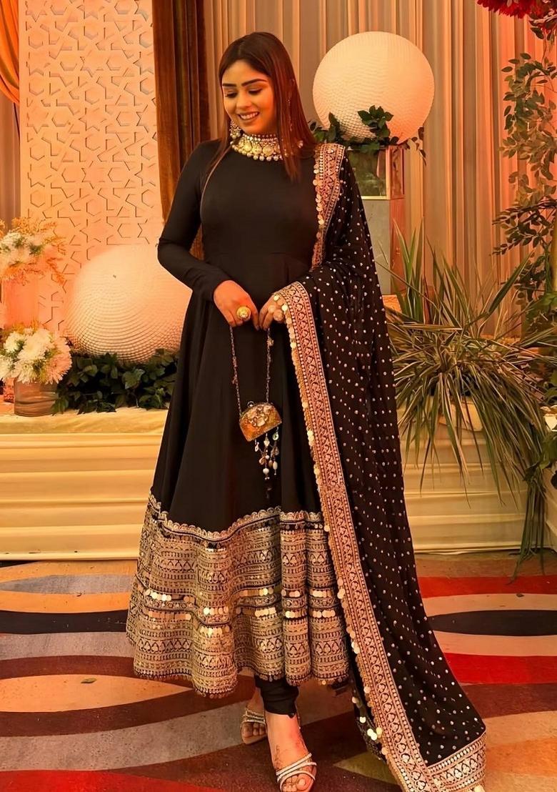 Black Embroidered Cotton Kurta Set - Indya
