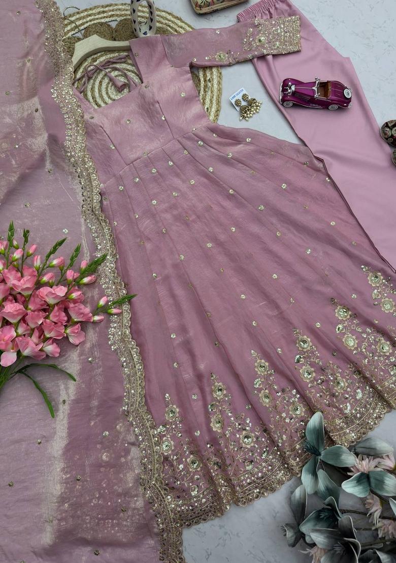 Baby Pink Embroidered Cotton Kurta Set - Indya