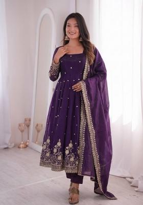 Dark Blue Embroidered Cotton Kurta Set