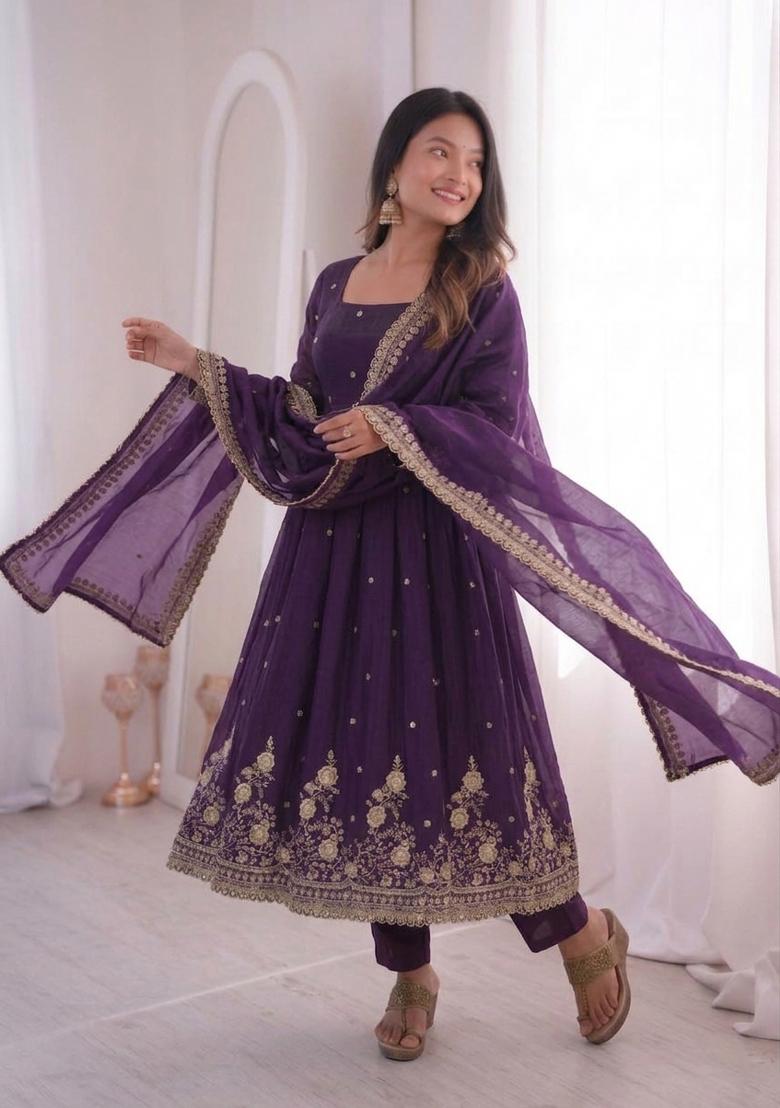 Dark Blue Embroidered Cotton Kurta Set - Indya