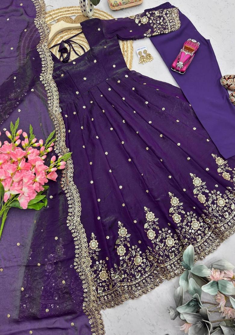 Dark Blue Embroidered Cotton Kurta Set - Indya