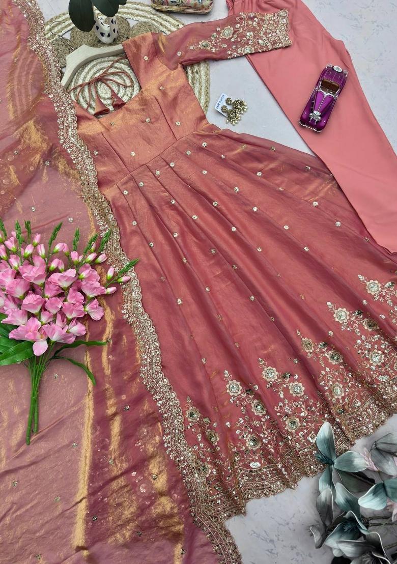 Peach Embroidered Cotton Kurta Set - Indya