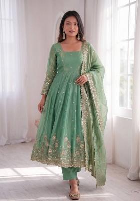 Light Green Embroidered Cotton Kurta Set