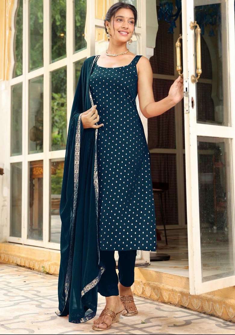 Teal Woven Cotton Kurta Set - Indya