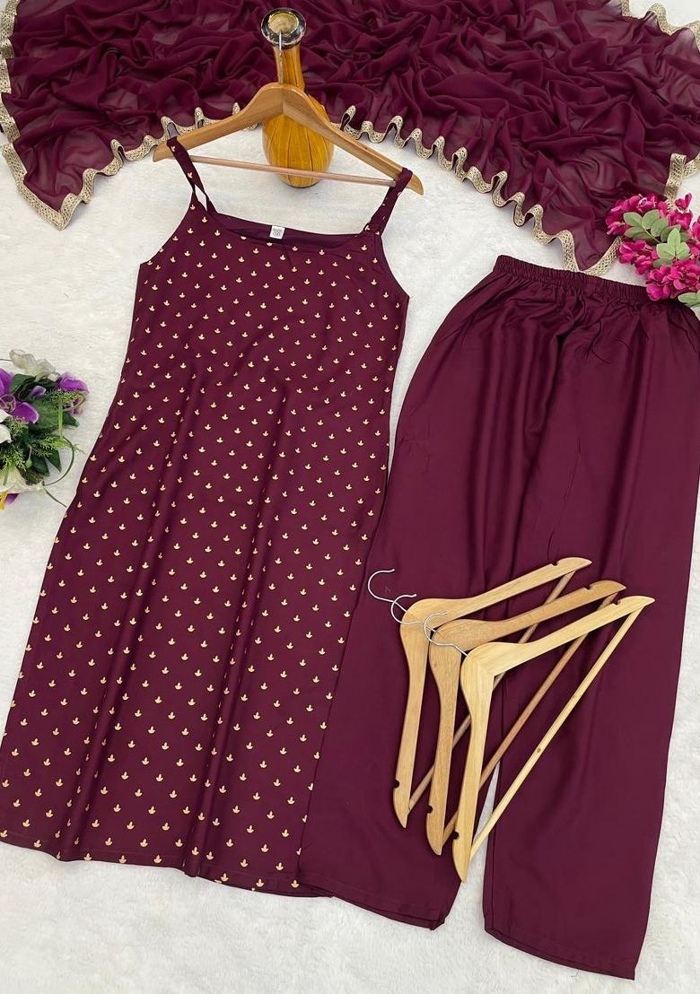 Wine Woven Cotton Kurta Set - Indya