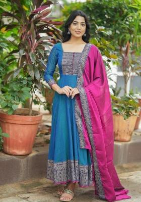Blue Woven Cotton Kurta Set