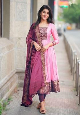 Pink Woven Cotton Kurta Set