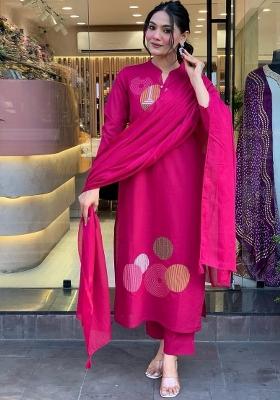 Pink Embroidered Cotton Kurta Set
