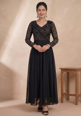 Black Printed Crepe Kurta