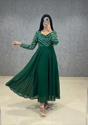 Green Printed Crepe Kurta