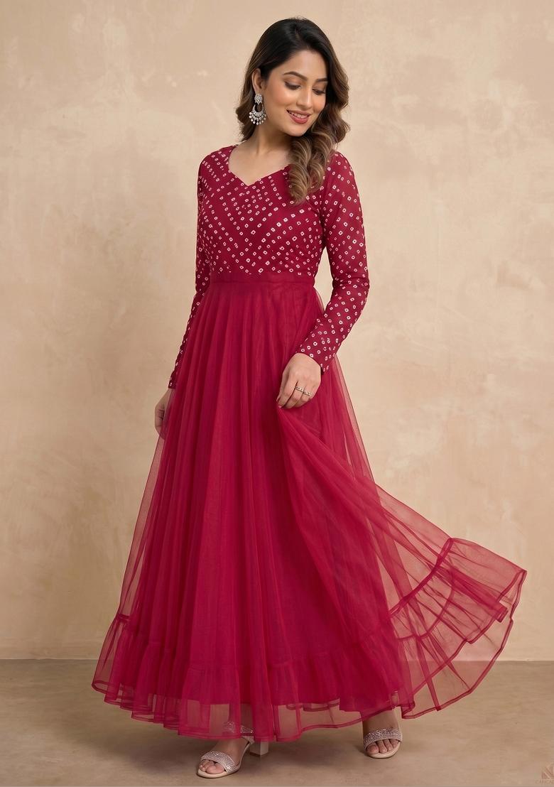 Pink Printed Crepe Kurta - Indya