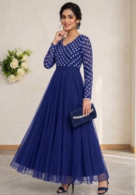Royal Blue Printed Crepe Kurta