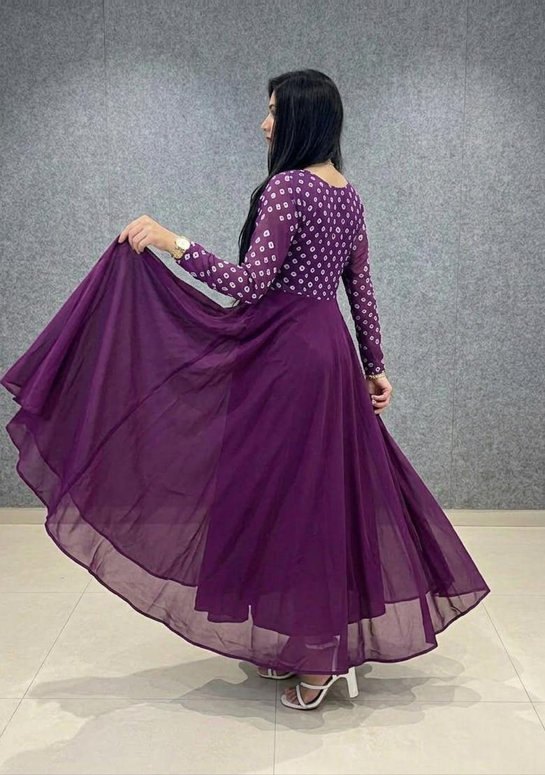 Wine Printed Crepe Kurta - Indya