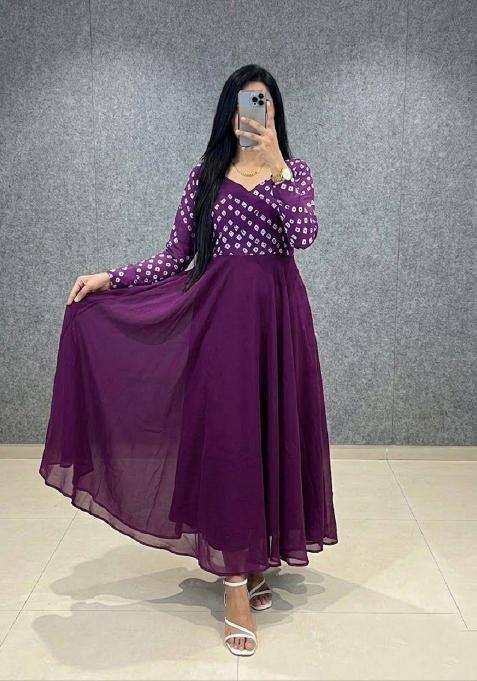 Wine Printed Crepe Kurta