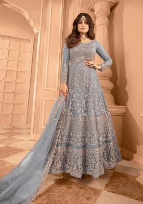 Blue Embroidered Net Kurta Set