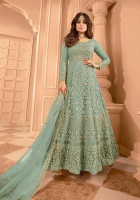 Green Embroidered Net Kurta Set