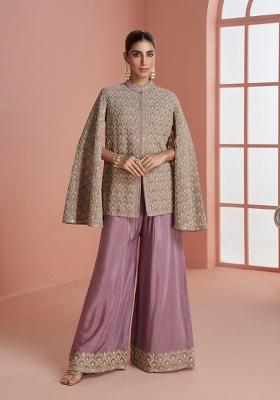Lavender Embroidered Chinon Kurta Set