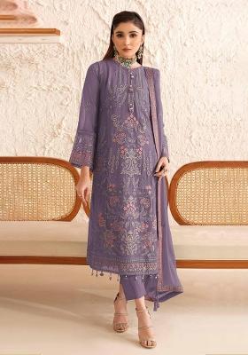 Lavender Embroidered Georgette Kurta Set
