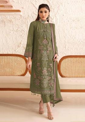 Green Embroidered Georgette Kurta Set