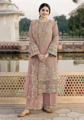 Peach Embroidered Chiffon Kurta Set