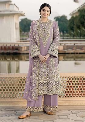 Purple Embroidered Chiffon Kurta Set