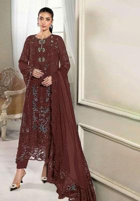 Coffee Embroidered Crunchy Kurta Set