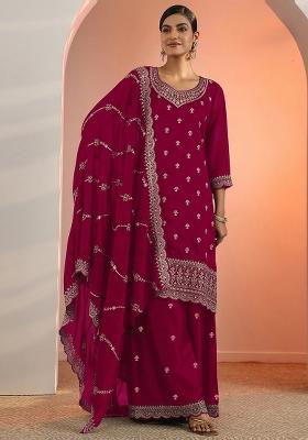 Red Embroidered Georgette Kurta Set