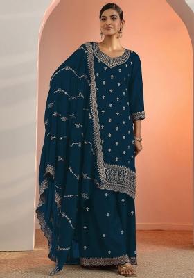 Royal Blue Embroidered Georgette Kurta Set