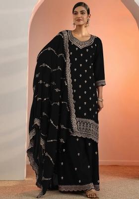 Black Embroidered Georgette Kurta Set