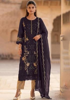 Wine Embroidered Crunchy Kurta Set