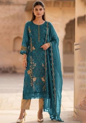 Sky Blue Embroidered Crunchy Kurta Set