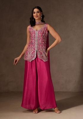 Pink Embroidered Chinon Salwar Kameez