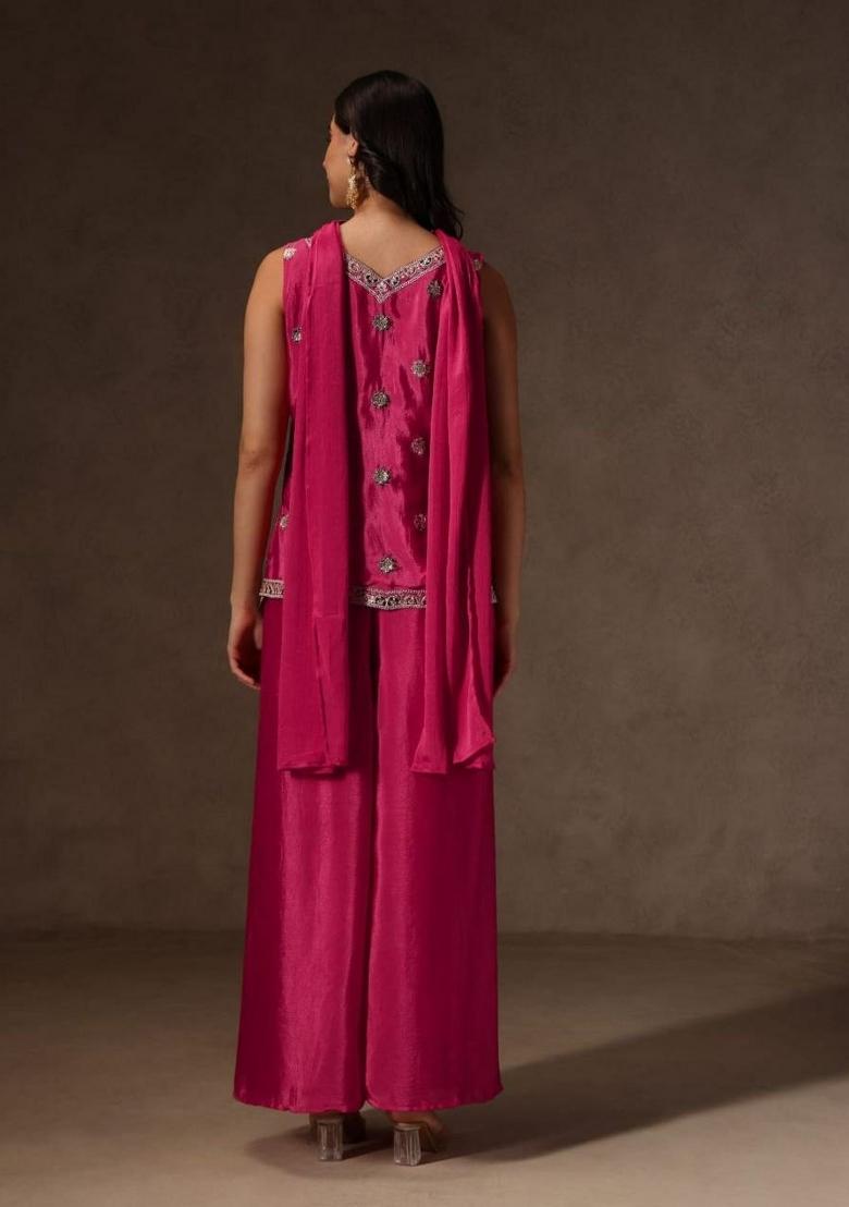 Pink Embroidered Chinon Salwar Kameez - Indya