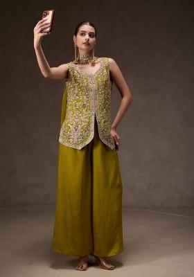 Yellow Embroidered Chinon Salwar Kameez