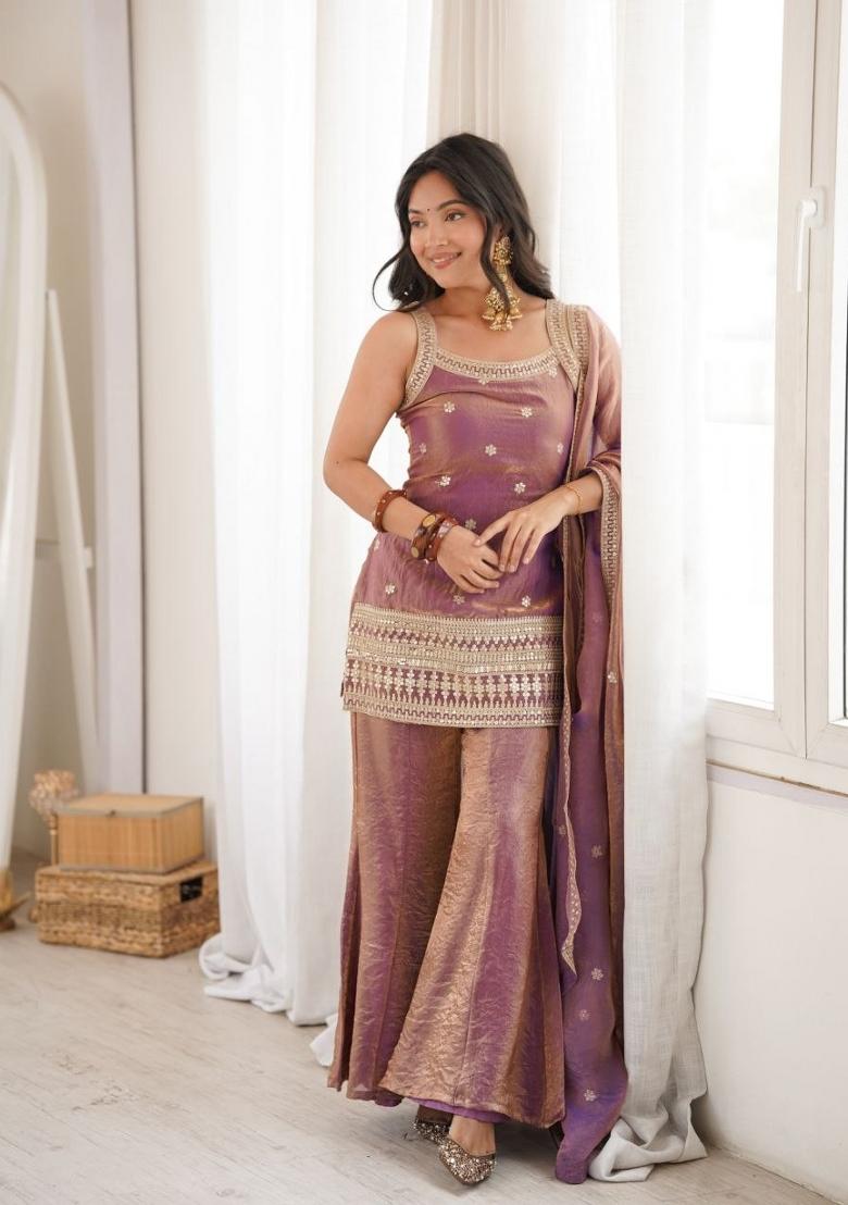 Pink Embroidered Silk Palazzo Set - Indya
