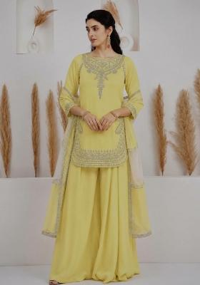 Yellow Embroidered Silk Palazzo Set