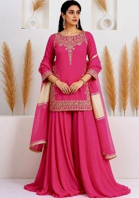 Pink Embroidered Silk Palazzo Set