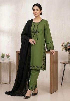 Green Embroidered Rayon Palazzo Set