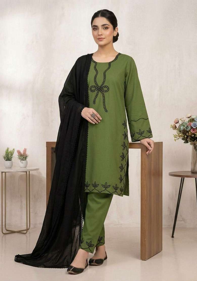 Green Embroidered Rayon Palazzo Set - Indya