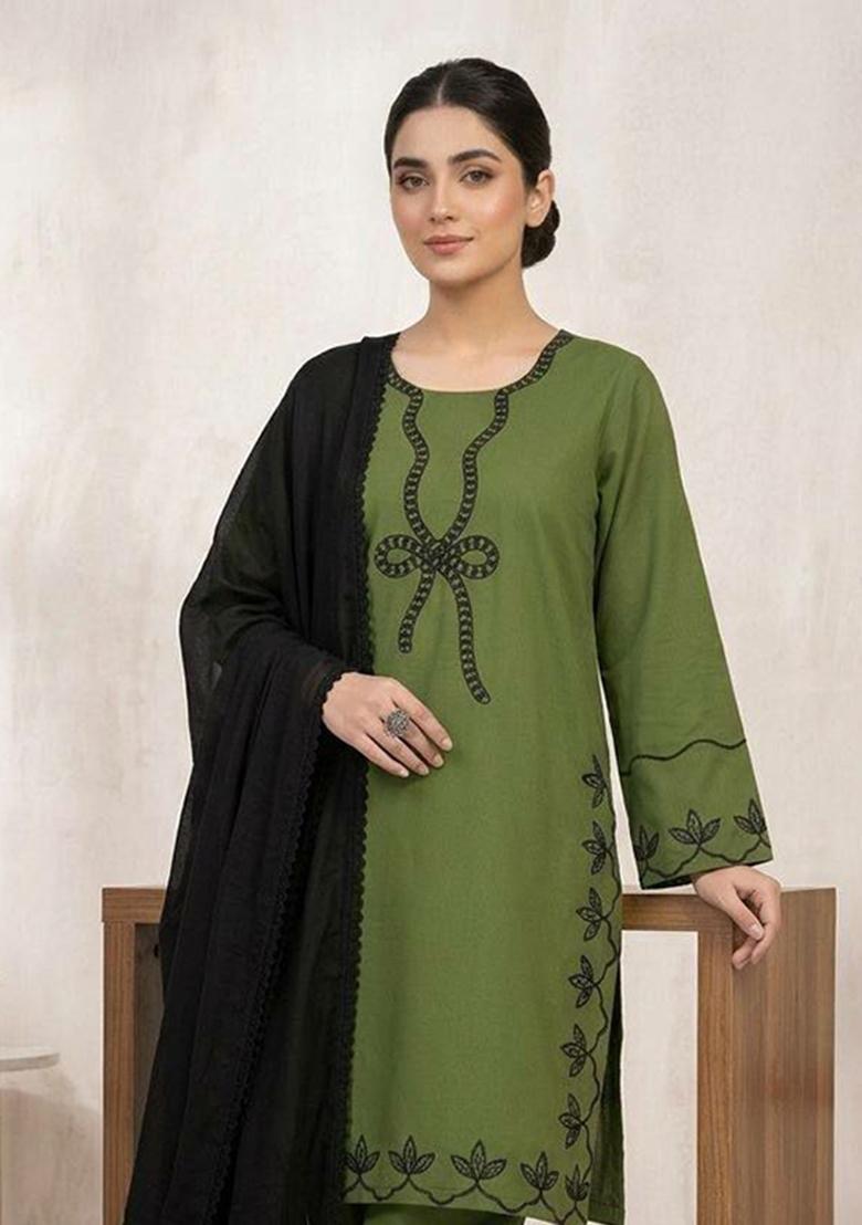 Green Embroidered Rayon Palazzo Set - Indya