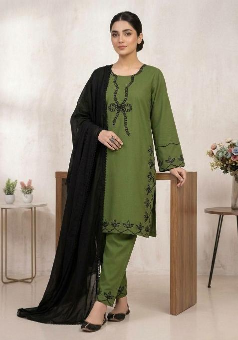 Green Embroidered Rayon Palazzo Set