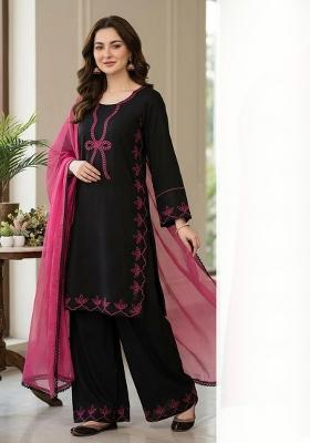 Black Embroidered Rayon Palazzo Set