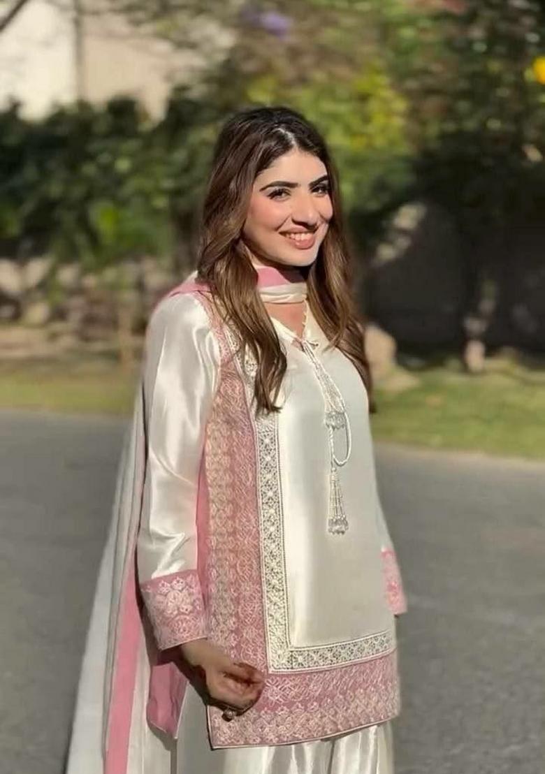 Pink Embroidered Silk Salwar Kameez - Indya