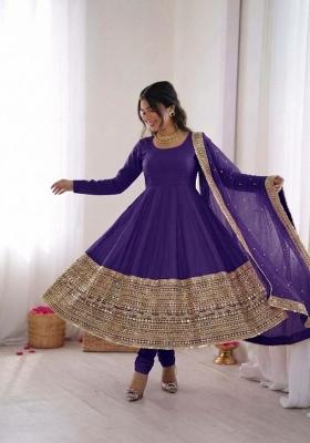 Purple Sequin Work Silk Anarkali Set