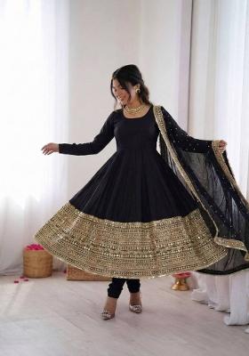 Black Sequin Work Silk Anarkali Set