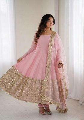 Pink Sequin Work Silk Anarkali Set