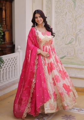 Pink Embroidered Silk Blend Anarkali Set